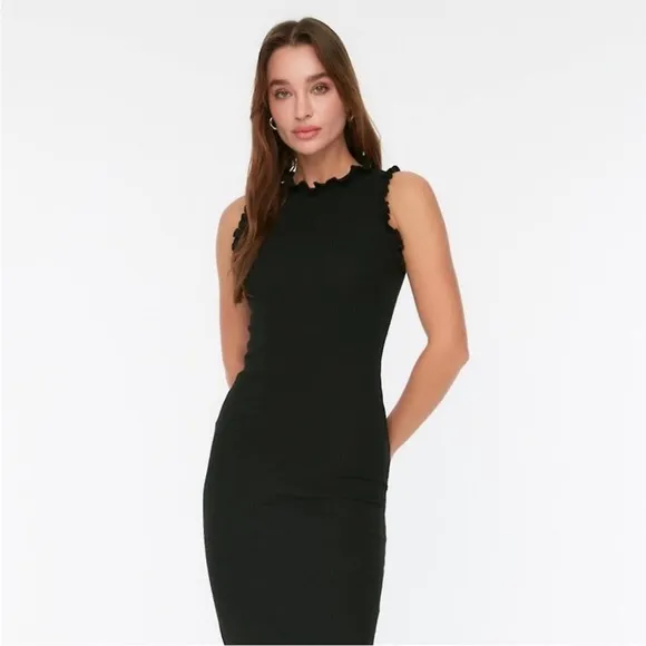 Modern Citizen Madelyn Ruffle Trim Midi Dress Black Womens Size S