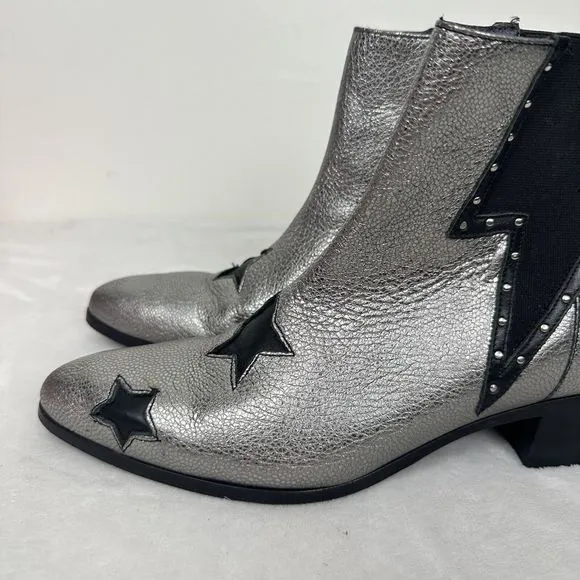 Modern Vice Designer Lightning Bolt Star Boots Black Silver Genuine Leather 6M