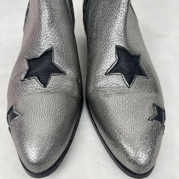 Modern Vice Designer Lightning Bolt Star Boots Black Silver Genuine Leather 6M