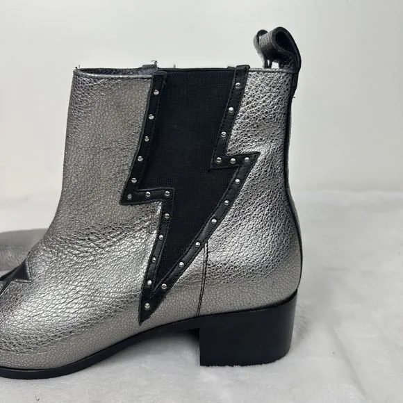 Modern Vice Designer Lightning Bolt Star Boots Black Silver Genuine Leather 6M