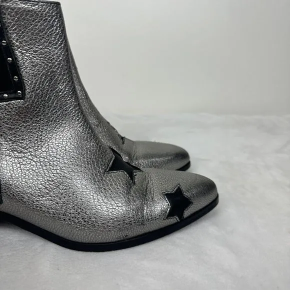 Modern Vice Designer Lightning Bolt Star Boots Black Silver Genuine Leather 6M