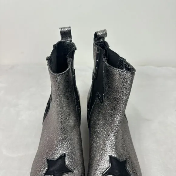 Modern Vice Designer Lightning Bolt Star Boots Black Silver Genuine Leather 6M