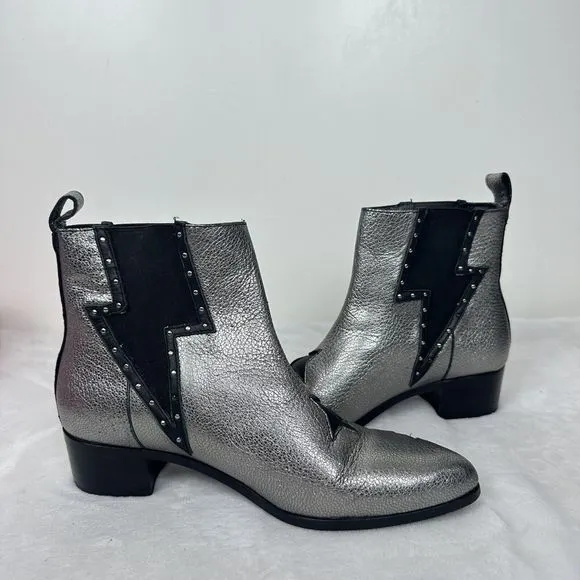 Modern Vice Designer Lightning Bolt Star Boots Black Silver Genuine Leather 6M