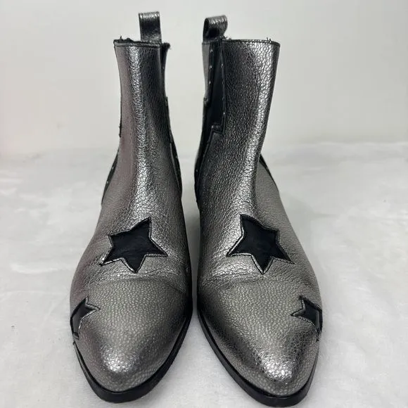 Modern Vice Designer Lightning Bolt Star Boots Black Silver Genuine Leather 6M
