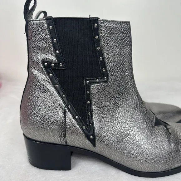 Modern Vice Designer Lightning Bolt Star Boots Black Silver Genuine Leather 6M