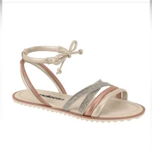 Moleca Rhinestone Women’s Flat Sandals Gold Rose