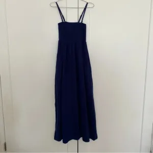 Monrow Navy Blue Gauze Smocked Long Dress