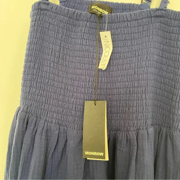 Monrow Navy Blue Gauze Smocked Long Dress