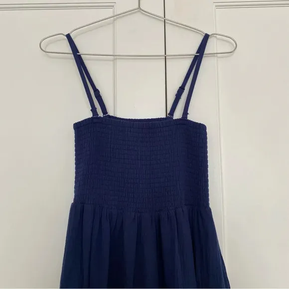Monrow Navy Blue Gauze Smocked Long Dress