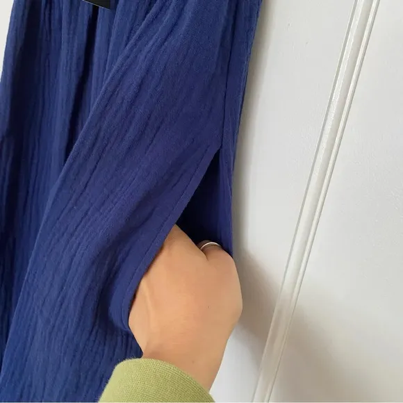 Monrow Navy Blue Gauze Smocked Long Dress