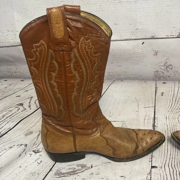 Montana Cowboy Boots‎ Mens 7E Brown Leather Pull On Western Pointed Toe