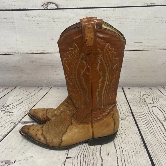 Montana Cowboy Boots‎ Mens 7E Brown Leather Pull On Western Pointed Toe