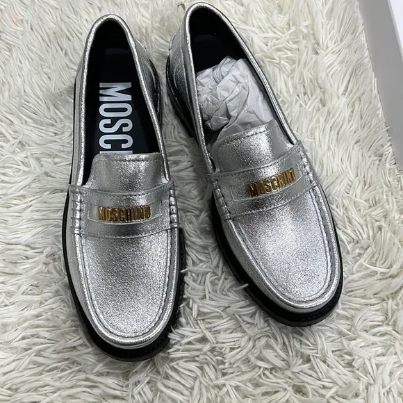 Moschino College laminated calfskin loafers