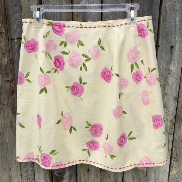 Moschino Vintage Y2K Floral Print Mini Skirt Cream Pink 12