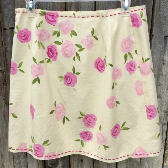 Moschino Vintage Y2K Floral Print Mini Skirt Cream Pink 12