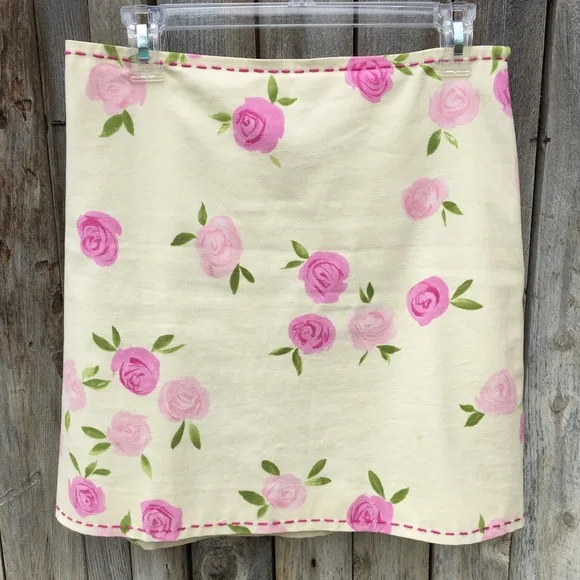 Moschino Vintage Y2K Floral Print Mini Skirt Cream Pink 12