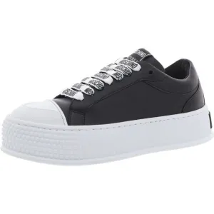 Moschino Womens B/W Lace-Up Faux Leather Casual And Fashion Sneakers New