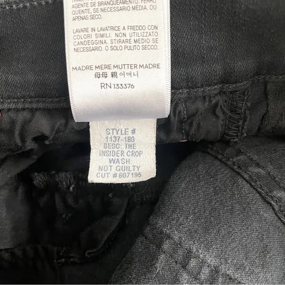 Mother Denim Insider Crop Jeans Not Guilty Black Straight Leg Bootcut Size 26