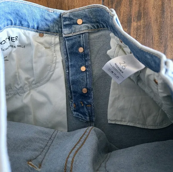 Mother The Scrapper Ankle Button Fly High Rise Stretch Straight Leg Jeans Sz 26
