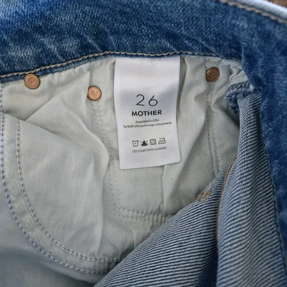Mother The Scrapper Ankle Button Fly High Rise Stretch Straight Leg Jeans Sz 26