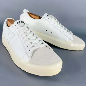 MSGM White Leather Suede Trim Lace-Up Low Top Sneakers