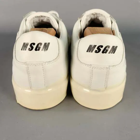 MSGM White Leather Suede Trim Lace-Up Low Top Sneakers