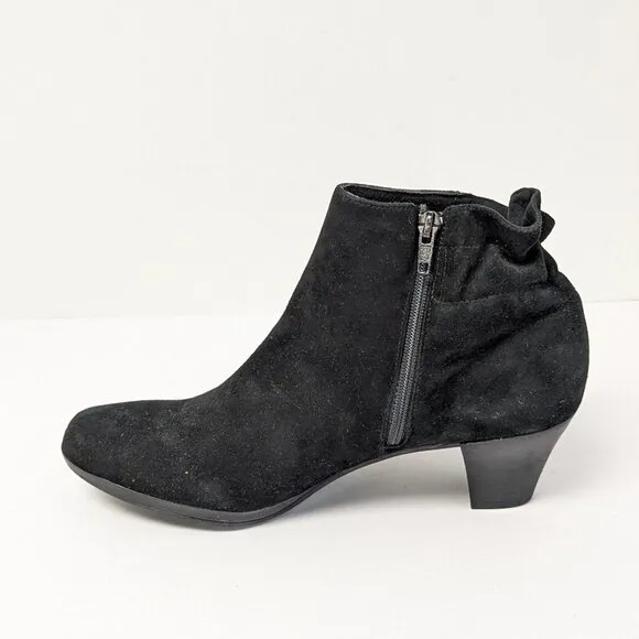Munro Alfie Ruched Ankle Boots, Black Suede, Women's 8.5 Narrow