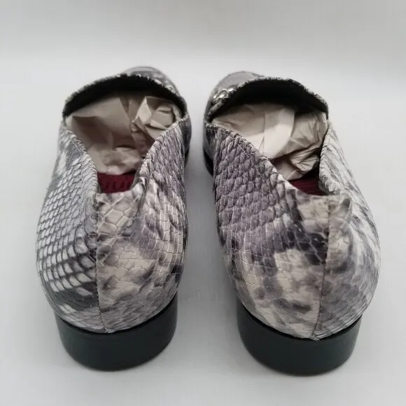 Munro Women Gray Snake Print Leather Harrison Loafers Flats 6 M