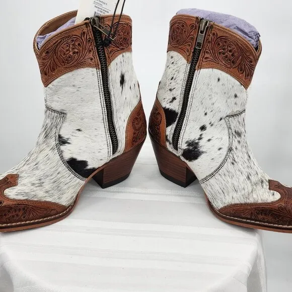 MYRA BAG Silverado Hair On Tooled Leather Shortie Cowboy Boots Size 6-11 NWT