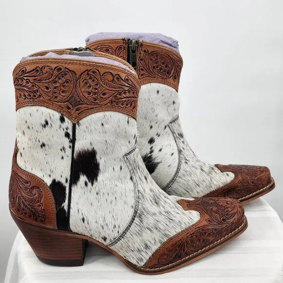 MYRA BAG Silverado Hair On Tooled Leather Shortie Cowboy Boots Size 6-11 NWT