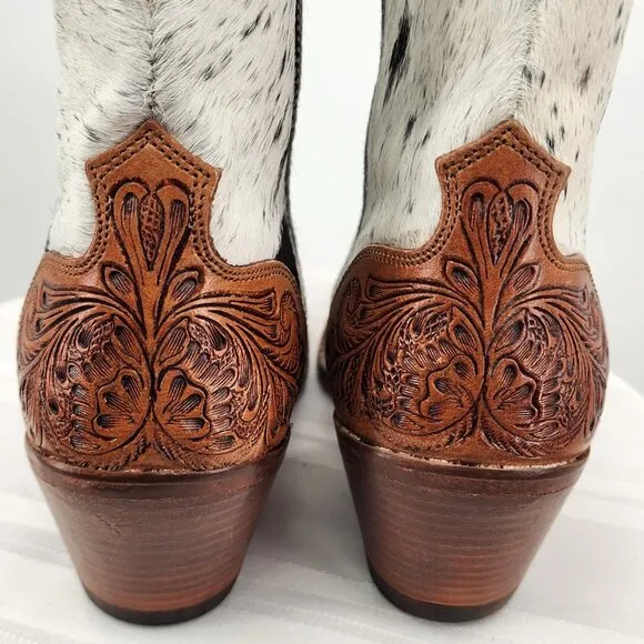 MYRA BAG Silverado Hair On Tooled Leather Shortie Cowboy Boots Size 6-11 NWT