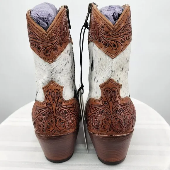 MYRA BAG Silverado Hair On Tooled Leather Shortie Cowboy Boots Size 6-11 NWT