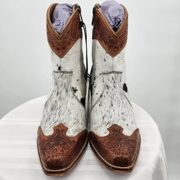 MYRA BAG Silverado Hair On Tooled Leather Shortie Cowboy Boots Size 6-11 NWT