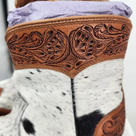 MYRA BAG Silverado Hair On Tooled Leather Shortie Cowboy Boots Size 6-11 NWT