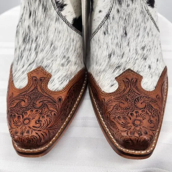 MYRA BAG Silverado Hair On Tooled Leather Shortie Cowboy Boots Size 6-11 NWT