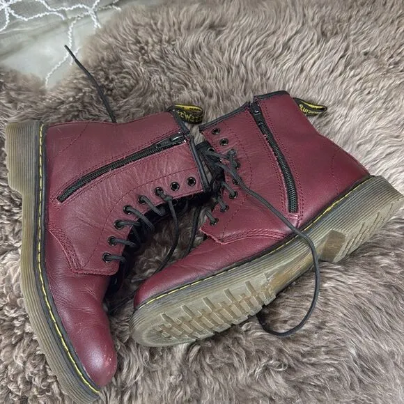 (N1) Dr Martens 1460J Classic Ankle ZIP Leather Cherry Red Boots Junior Size 3