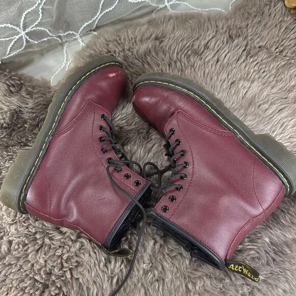 (N1) Dr Martens 1460J Classic Ankle ZIP Leather Cherry Red Boots Junior Size 3