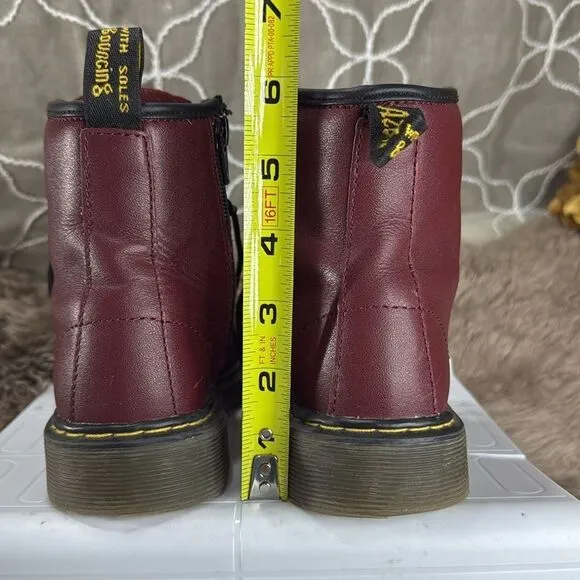 (N1) Dr Martens 1460J Classic Ankle ZIP Leather Cherry Red Boots Junior Size 3
