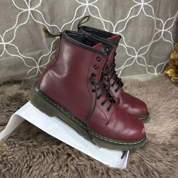 (N1) Dr Martens 1460J Classic Ankle ZIP Leather Cherry Red Boots Junior Size 3