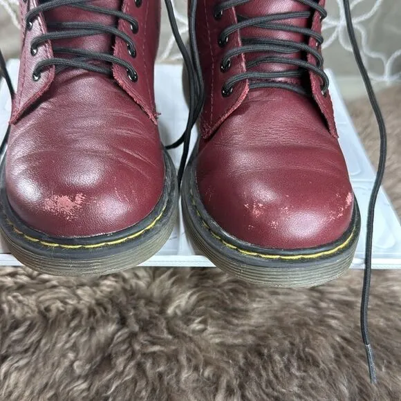 (N1) Dr Martens 1460J Classic Ankle ZIP Leather Cherry Red Boots Junior Size 3