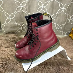 (N1) Dr Martens 1460J Classic Ankle ZIP Leather Cherry Red Boots Junior Size 3
