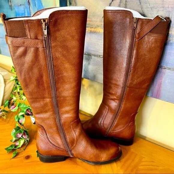NATURALIZER JOHANNA RIDING LEATHER BOOTS CINNAMON BROWN 7.5WW NEW