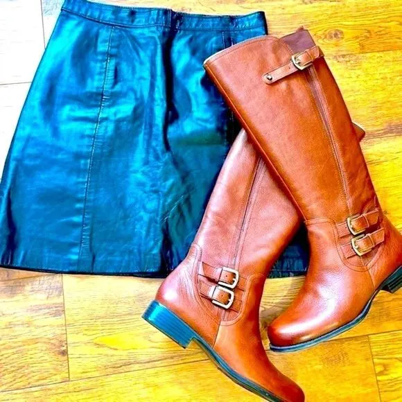 NATURALIZER JOHANNA RIDING LEATHER BOOTS CINNAMON BROWN 7.5WW NEW