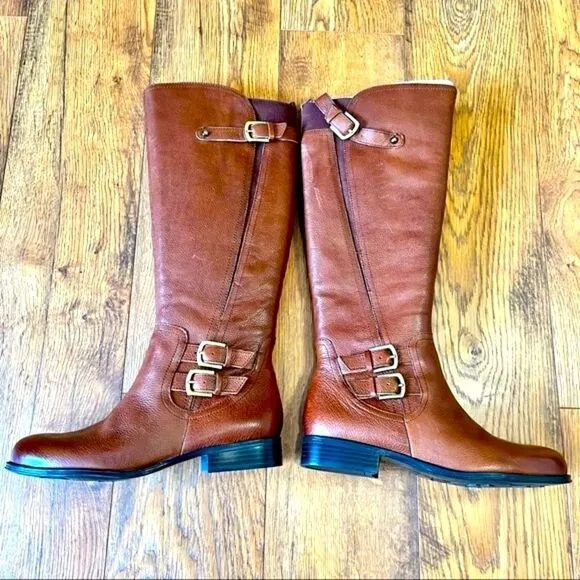 NATURALIZER JOHANNA RIDING LEATHER BOOTS CINNAMON BROWN 7.5WW NEW