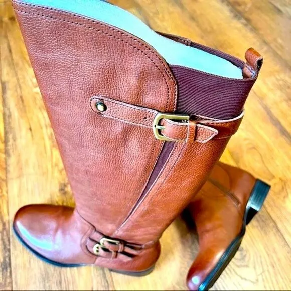 NATURALIZER JOHANNA RIDING LEATHER BOOTS CINNAMON BROWN 7.5WW NEW