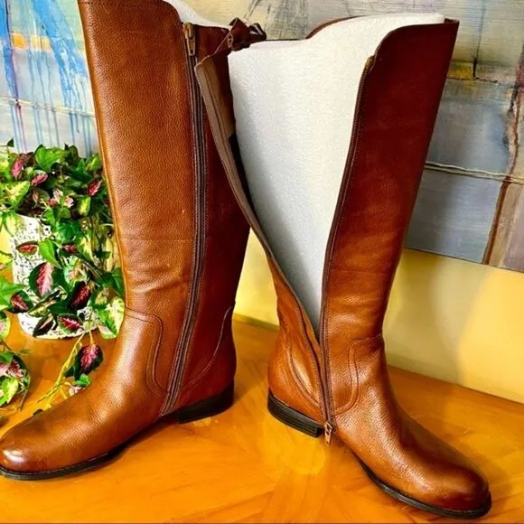 NATURALIZER JOHANNA RIDING LEATHER BOOTS CINNAMON BROWN 7.5WW NEW