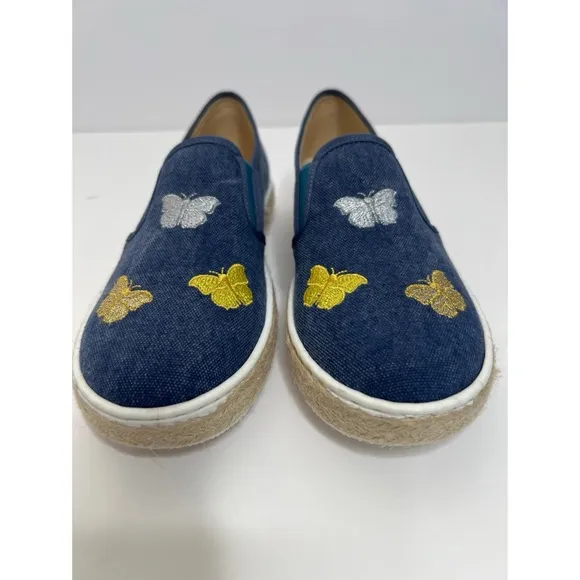 Naturino Denim Butterfly Embroidered Espadrille Flat Loafers Sandals Sz …
