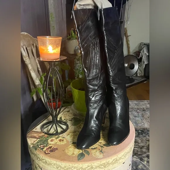 Neiman Marcus Vintage Italian Leather Black Knee Boots
