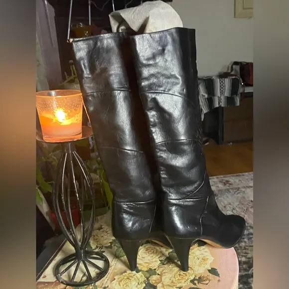 Neiman Marcus Vintage Italian Leather Black Knee Boots