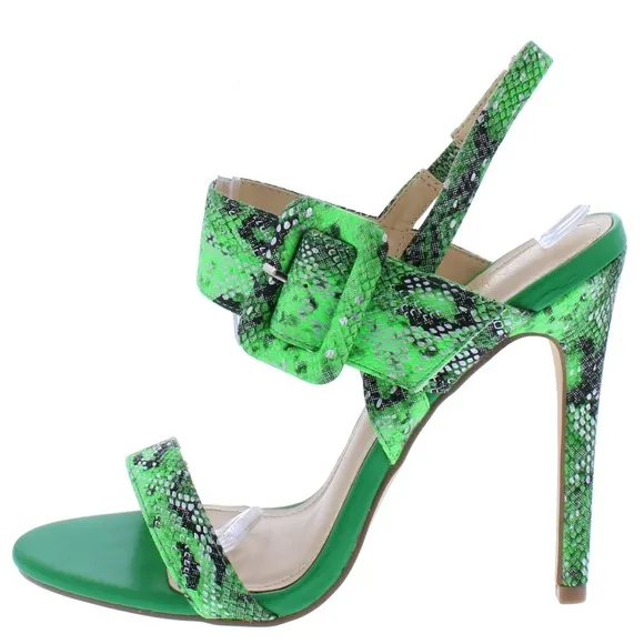 Neón Green Snakeskin Cut Out High Heel Ankle Strap Sandals